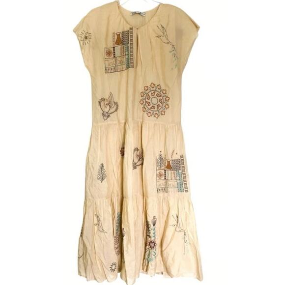 Zara Bloggers Favorite Vanilla Embroidered Tiered Maxi Dress Limited Small NEW - Picture 6 of 6